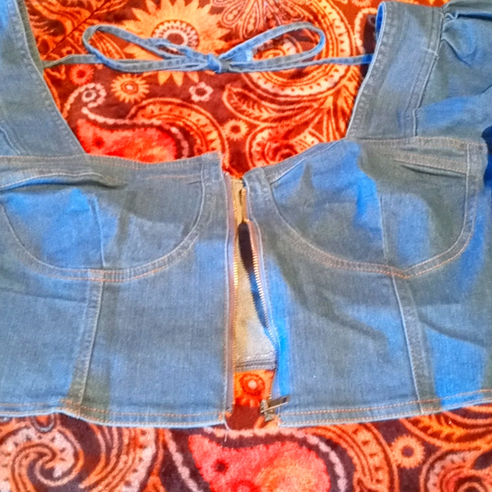 Denim Ballon Sleeve Zip Bell Hand
